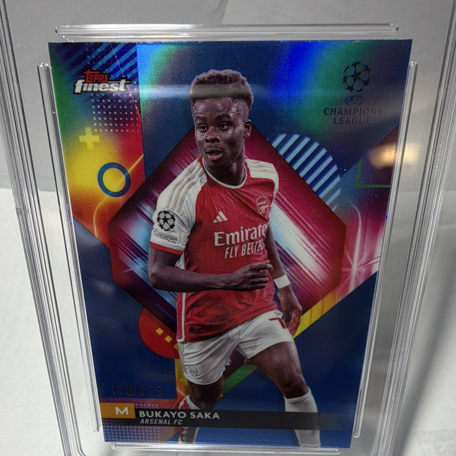 Topps 2023-24 Finest UCC Bukayo Saka #10 Sky Blue Refractor /275 GMA 10 view 4