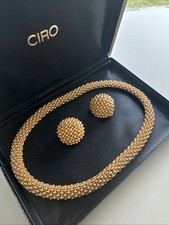Vintage Ciner Gold Tone Caviar Beaded Demi Parare Choker Necklace & Earring Set