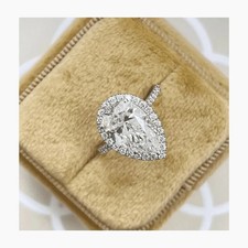 IGI Echtheit 3,86 kt im Labor gezüchteter Diamant im Birnenschliff 14 kt Weißgold E F VVS2