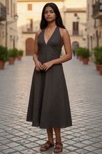 J. Crew 100% Cotton Halter Fit & Flare Maxi Dress Brown Women’s Size 8