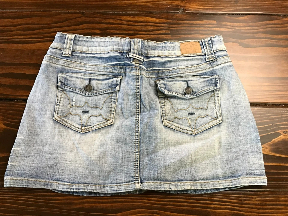 Falda HIDRÁULICA Para Mujer Talla 11/12 Azul Denim Contraste Puntada Arrugas Blanqueador Foto 2 de 4