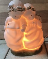 Adorable 20 Year Old Bisque porcelain 7v Lamp Girl and Boy Angels,Baby Cherubs