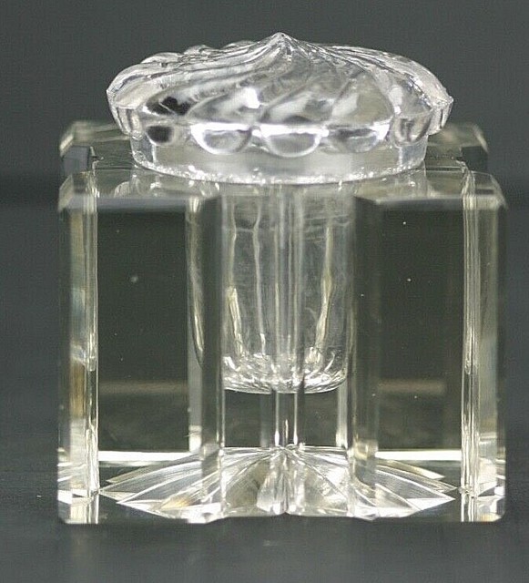Antique Clear Cut Crystal Glass Square Inkwell with Swirl Glass Lid eBay
