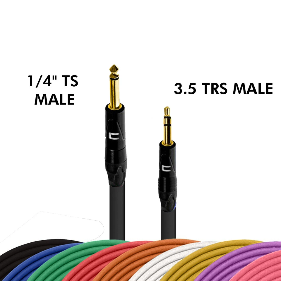 1/4" TS Male to 3.5 TRS Unbalanced Cable - Custom Length Color Professional Cord - Image 2 of 4