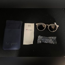 NWT Le Specs Round Faux Wood Style Metal Trimmed Wire Sunglasses