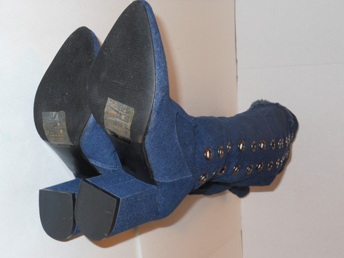 YOKI BRAND DENIM RIPPED OVER THE KNEE BOOTS SIZE 7 MEDIUM - Picture 6 of 7