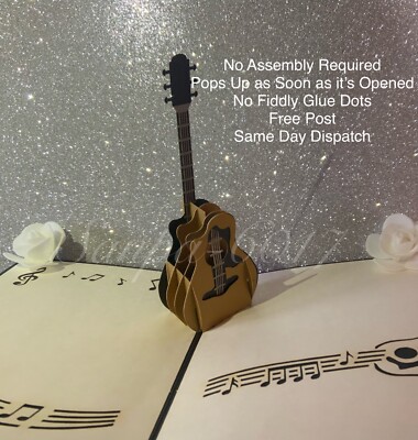 Personalisierte Gitarre Pop Up Geburtstagskarte 3D handgefertigt Laser geschnitten 30 40 50 60 70