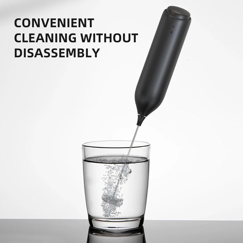 Milk Frother Handheld with Wall Mounted Stand USB Rechargeable Drink Mixer-Black