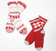 Cuddl Duds Women's Faux Sherpa Cozy Lined Socks Set of 2 Chili Pepper One Size