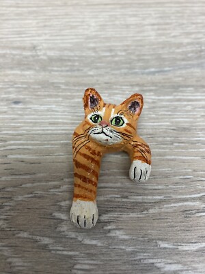 Pocket Pet Creation Cat Pin Tabby Solow Kitten Brooch 1982 Signed Vintage