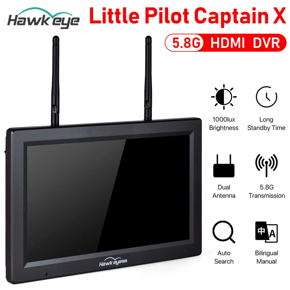 Hawkeye Little Pilot Captain X DVR FPV Monitor 5.8G 96CH 10.2 inch Dual Receiver - Image 2 of 4
