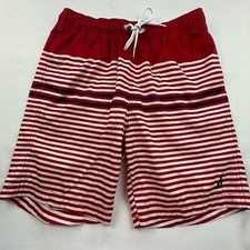 Nautica Mens M Swim Trunks RWB Stripe Quick Dry Board Shorts Beachwear Pockets