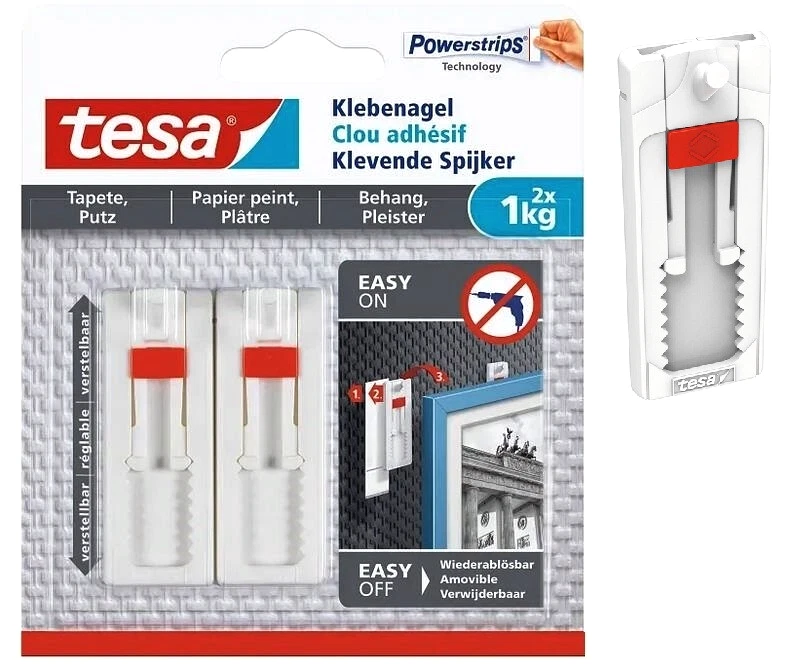 2er Tesa ® Klebenagel Powerstrips ® f.Tapete u.Putz höhenverstellbar 2x1kg 77774