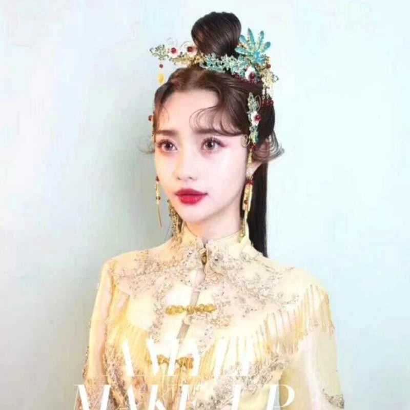 装饰品流苏头饰+耳环套装复古中国风格新娘婚礼头发 — 第 3/4 张图片