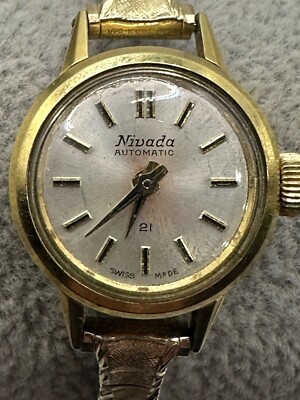 Nivada Automatic Womens Watch 21 Jewels Swiss Made Gold Plated 18MM 6
