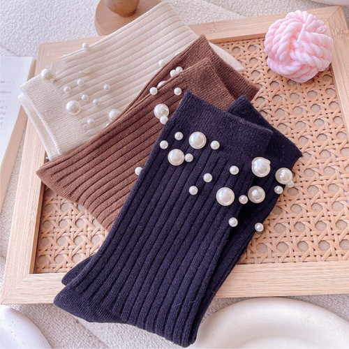 Women Cotton Socks Short Hosiery Foot Socks Mid-tube Socks Casual Simple Pearl - Picture 8 of 29