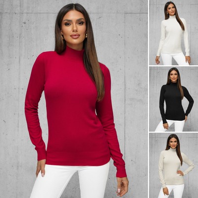 Pullover Sweater Sweatshirt Pulli Strickpullover Rollkragen Basic Damen OZONEE