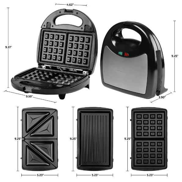 Ovente Electric Indoor Sandwich Grill and Waffle Maker Set Black