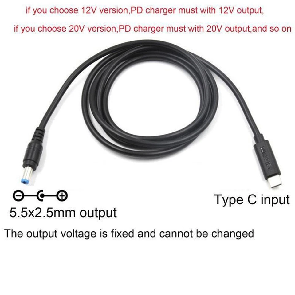 USB C/Type C PD to 12V 15V 5.5x2.5mm Power Cable for Wifi Router Laptop LED Lamp - Image 3 of 4
