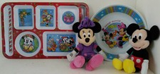Christmas Mickey and Minnie Mouse Dolls 2 Melamine Compartment Plates 1 Bowl