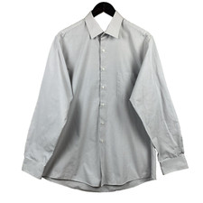 VAN HEUSEN Button Up Shirt Mens Large 16 - 16.5 Gray White Check Office Business
