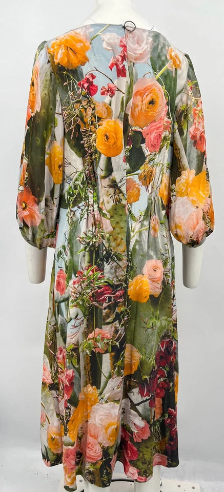Vestido midi manga larga estampado de flores de cactus Akris Punto ALTRD talla 16 Foto 3 de 4