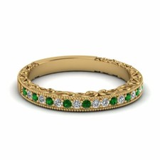 1ct Simulated Emerald Stylish Half Eternity Wedding Band 14k Yellow Gold Plated