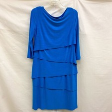 Tahari Artur S. Levine Size 12 Dress Stretchy Layered Midi Tiered Royal Blue