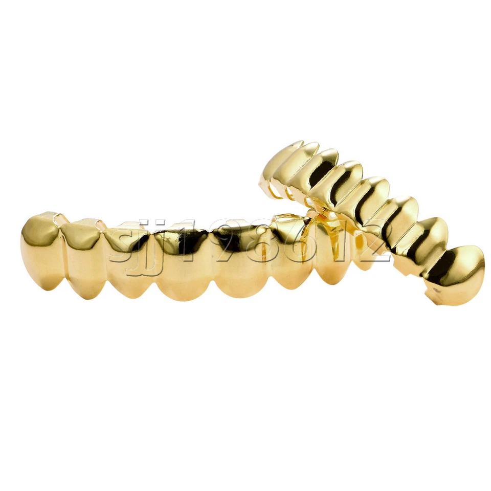 Men Women 18K Gold Plated Top Teeth Bottom Tooth Hip Hop Mouth Grills Halloween - Image 2 of 4