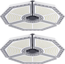 2 Pack 140W LED Garage Light, 18500 Lumens, Deformable Triple Panel Fixture