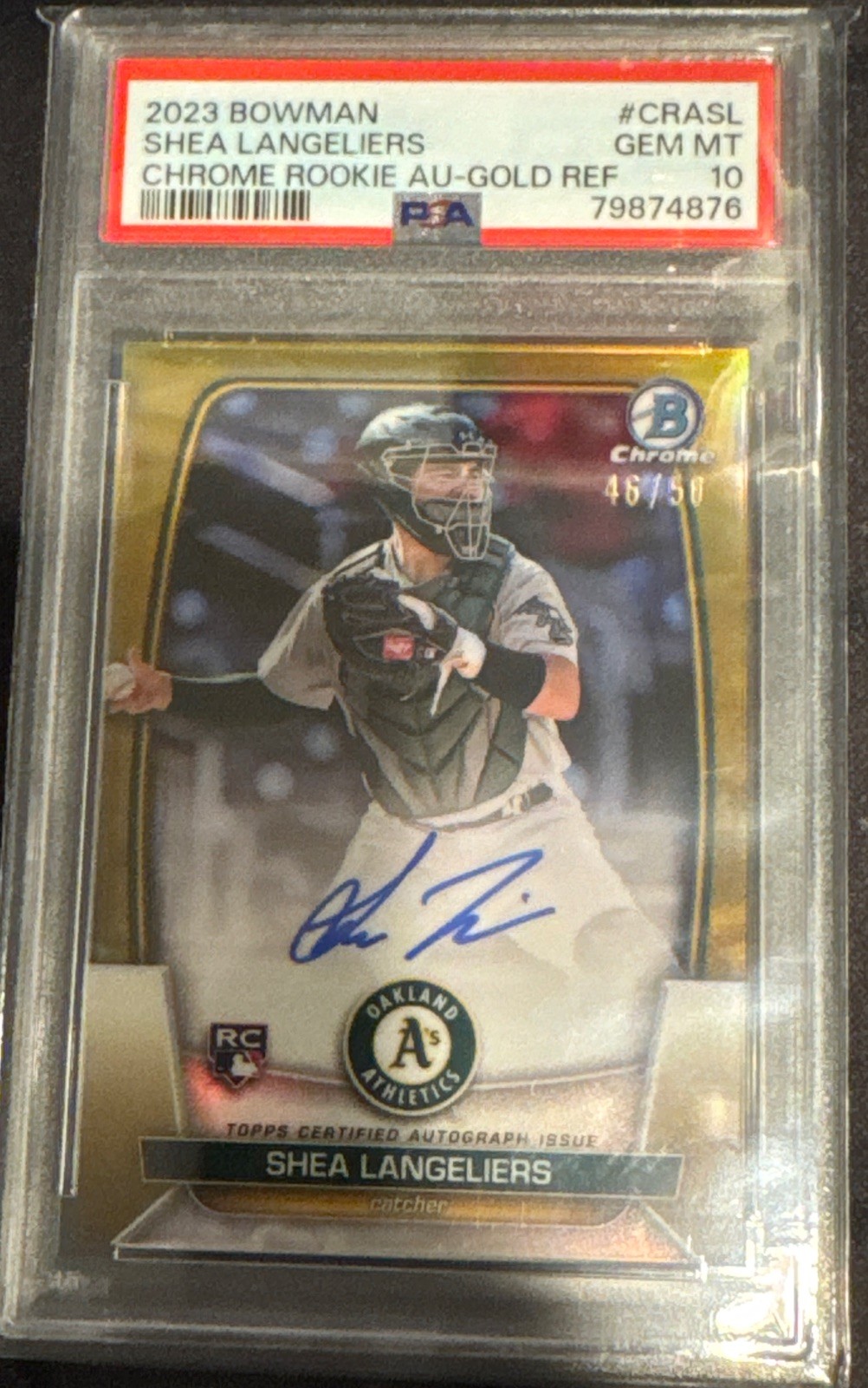 2023 Bowman Chrome Shea Langeliers Rookie TRUE GOLD Refractor Auto #/50 PSA 10