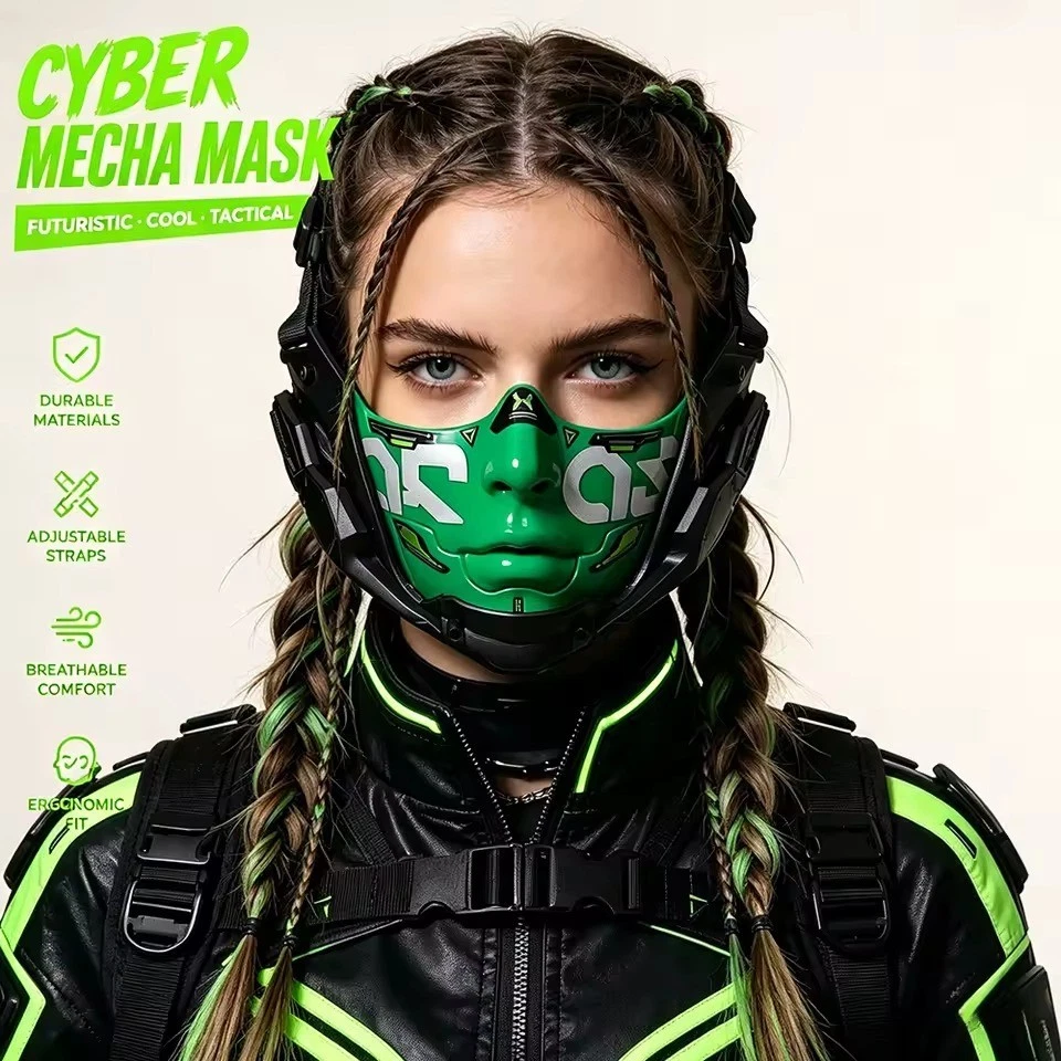 Futuristic Cyberpunk Mecha Mask - Urban Streetwear Tactical Face Armor