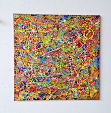 Abstrakt modern zeitgenössisch Pollock Style Kunst Leinwand 60x60 Acryl Unikat