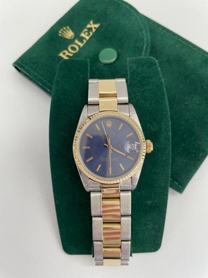 Rolex Midsize 31mm DateJust Two Tone 18K Gold / Steel Watch w/Blue Dial. (68273)