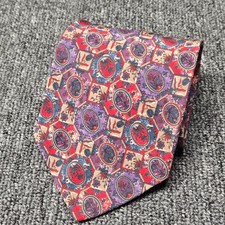 Geoffrey Beene 100 Silk Tie Red Purple Beige Floral Geometric Handmade in Italy