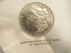 1885 O Morgan Silver Dollar UNC in diamond shape lucite as paperweight