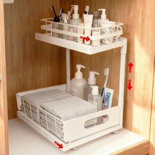 Under Sink Organizer, Pull Out Cabinet Organizer 2 Tier Sliding Drawers, Adju...
