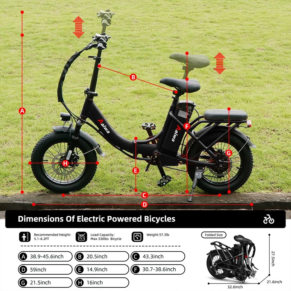 Bicicleta Eléctrica Plegable Axiniu 16" 750W Neumático Graso 30 MPH Bicicleta Eléctrica Playa Ciudad Ebike Foto 4 de 4