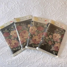 4 Vintage 90's Black and Pink Cabbage Rose Floral Pre-Pasted Wallpaper Borders