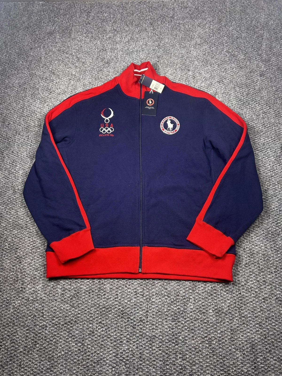 Team USA Jacket Mens XL Navy Red Full Zip Olympics Beijing 2008 Track Top - product detail image 1