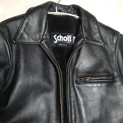 Schott NYC AT101 Black Leather Riders Jacket Boa Liner Mens Size S Authentic