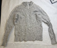 Athleta Women s Gray Mock Neck Ribbed Knit Merino Wool Blend Pullover Sweater M