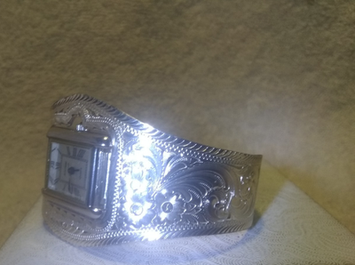Montana Silversmiths Cuff Watch Silver Flower Filigree Gold New Bat Mint !! +Box Montana Silversmiths Cuff Watch Silver Flower Filigree Gold  main image 3