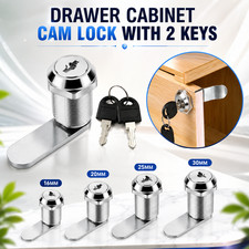 Drawer Cabinet Cam Lock with 2 Keys Mailbox Cupboard Replacement 16-30mm Set
