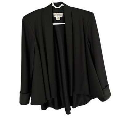 Boutique Jolie de Madame VTG Black Blazer Women's S 3/4 Sleeve Shawl Collar