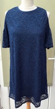 V BY VERY LACE COLD SHOULDER SWING DRESS NAVY SIZE 12 NEW (ref 235) SALE