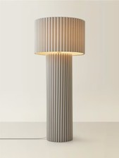 Lenny Ribbed Fabric Midi Floor Lamp Drum Lampshade Grey Living Room