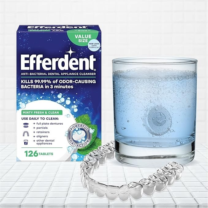 Efferdent Retainer & Denture Cleaner Tablets, Minty Fresh & Clean, 126 Count