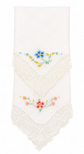 Vintage Women's Handkerchief White Embroidered Cornflower Rose Lace Edge Set
