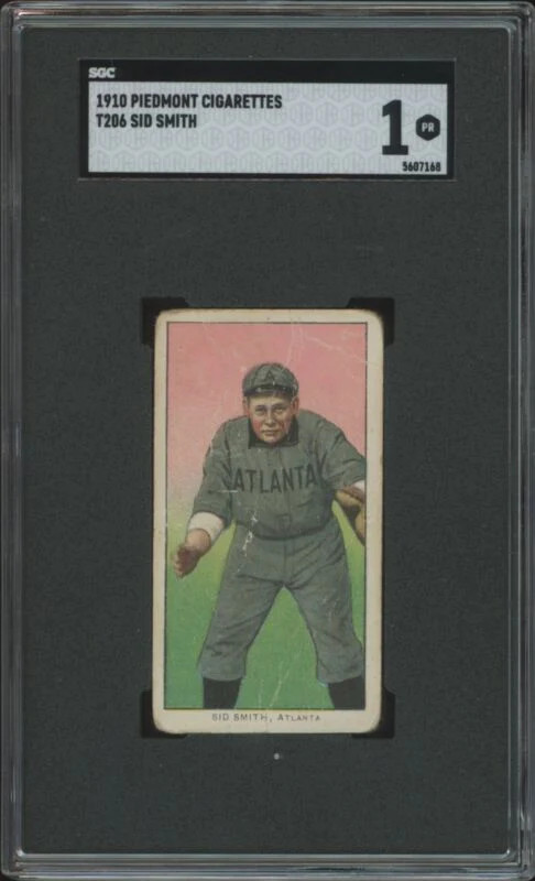 1909 T206 SID SMITH NNO POOR SL BACK STAMP PIEDMONT 350 SGC 1 ATLANTA CRACKERS
